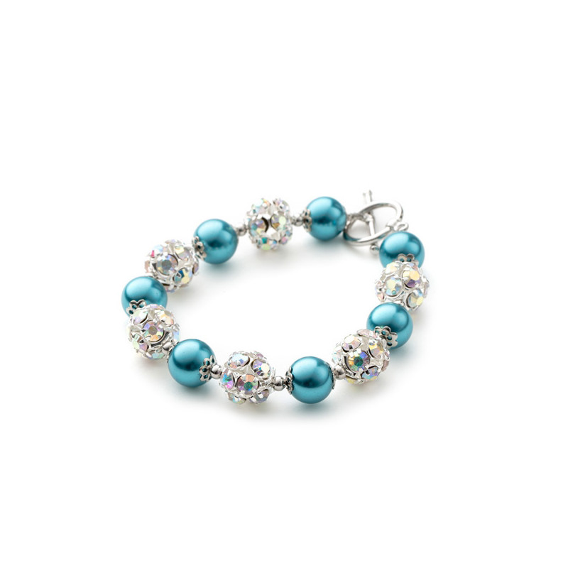 Bracelet 1 Rang en Perles Bleues, Cristal et Plaqué Rhodium - vue 3
