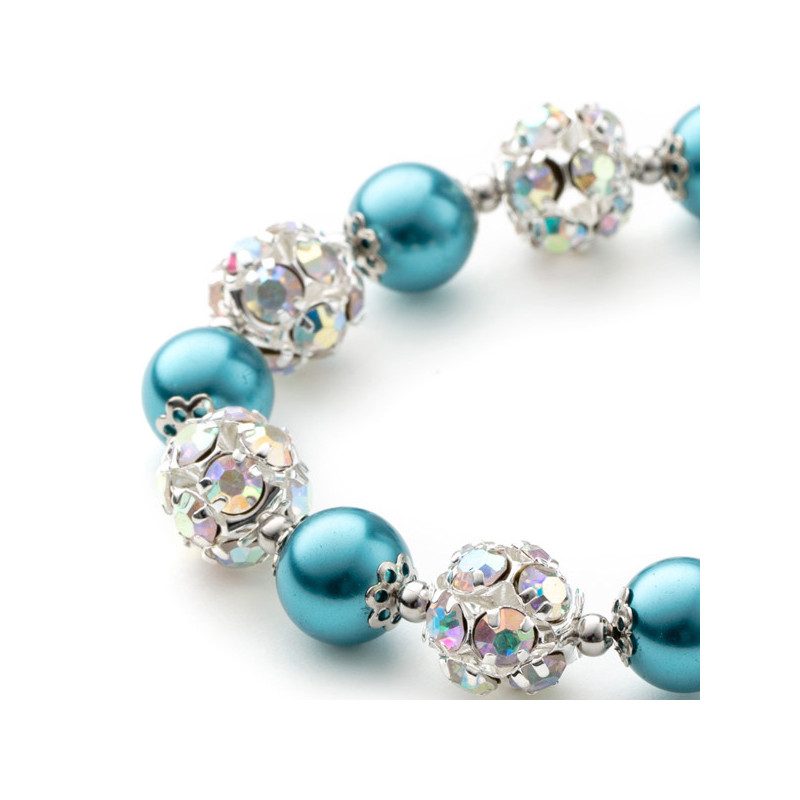 Bracelet 1 Rang en Perles Bleues, Cristal et Plaqué Rhodium - vue 4