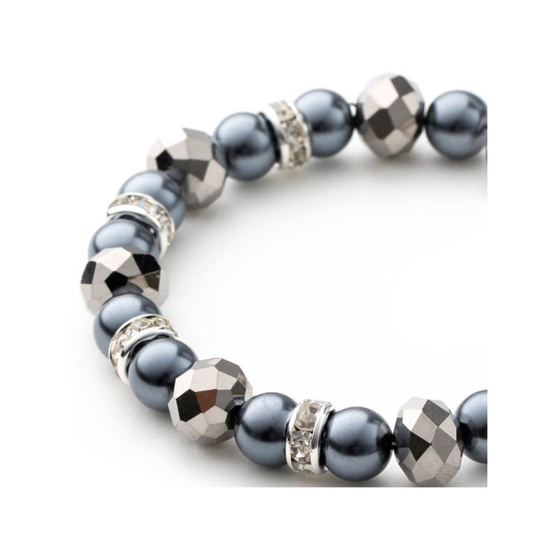 Bracelet 1 Rang en Perles Argent, Cristal et Plaqué Rhodium - vue 4