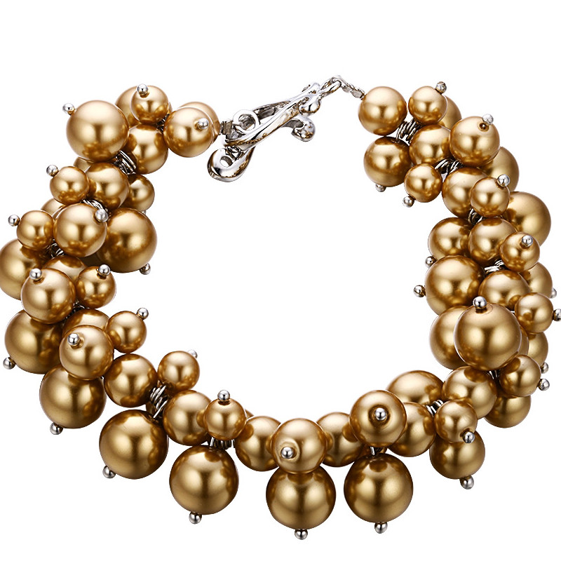 Bracelet Multi Perles Dorées et Plaqué Rhodium