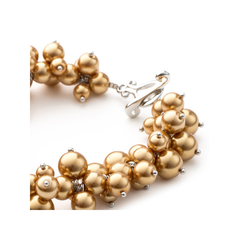 Bracelet Multi Perles Dorées et Plaqué Rhodium - vue 3