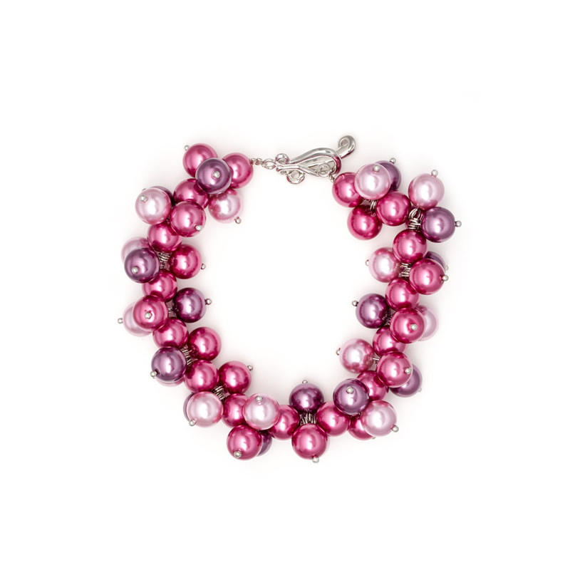 Bracelet Multi Perles Roses et Fushia et Plaqué Rhodium - vue 2