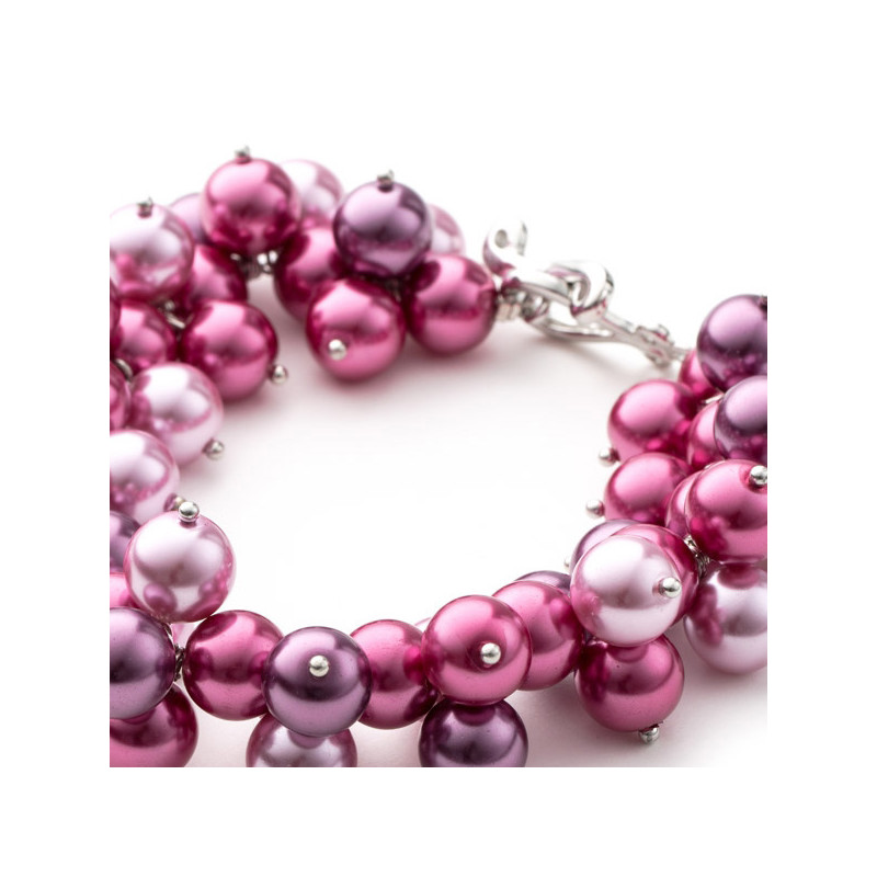 Bracelet Multi Perles Roses et Fushia et Plaqué Rhodium - vue 3