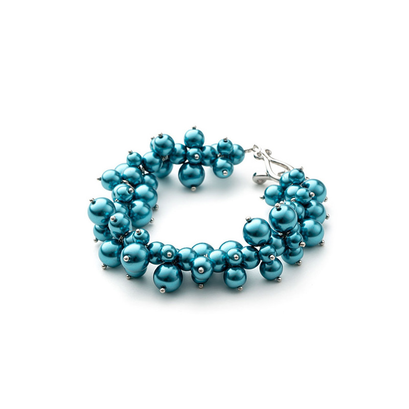 Bracelet Multi Perles Bleues et Plaqué Rhodium - vue 2