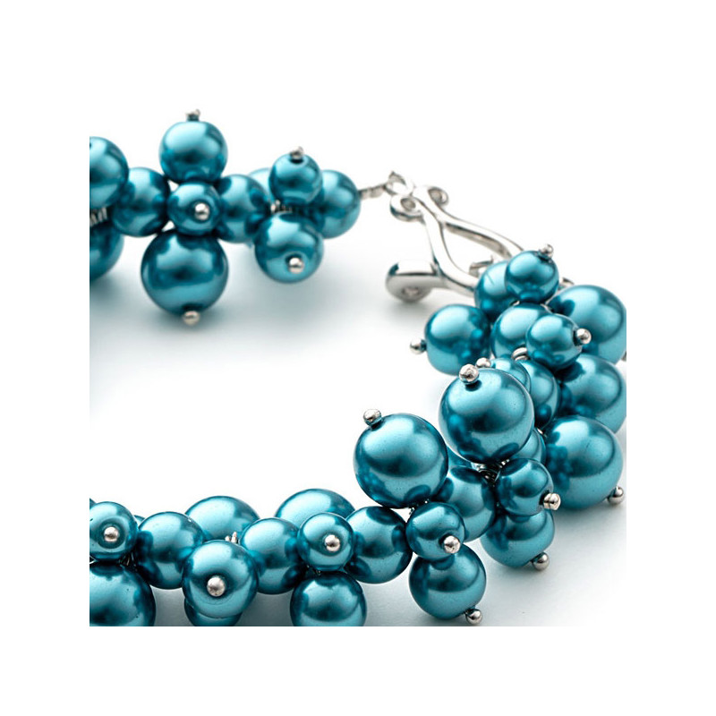 Bracelet Multi Perles Bleues et Plaqué Rhodium - vue 3