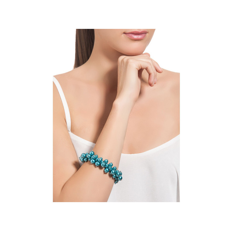 Bracelet Multi Perles Bleues et Plaqué Rhodium - vue 4