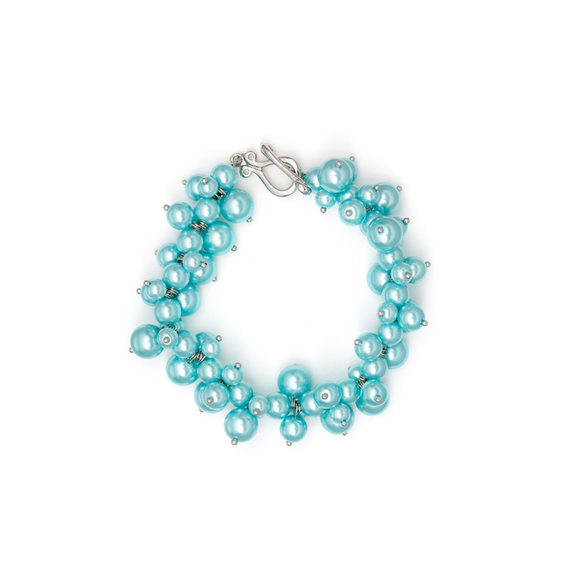 Bracelet Multi Perles Bleu Ciel et Plaqué Rhodium - vue 2