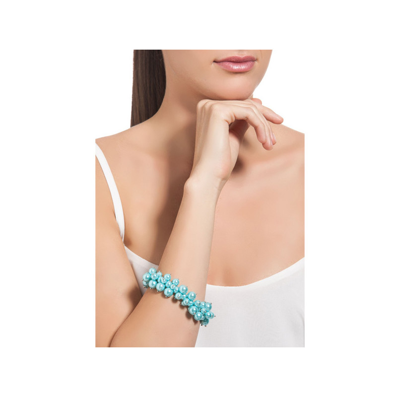 Bracelet Multi Perles Bleu Ciel et Plaqué Rhodium - vue 4