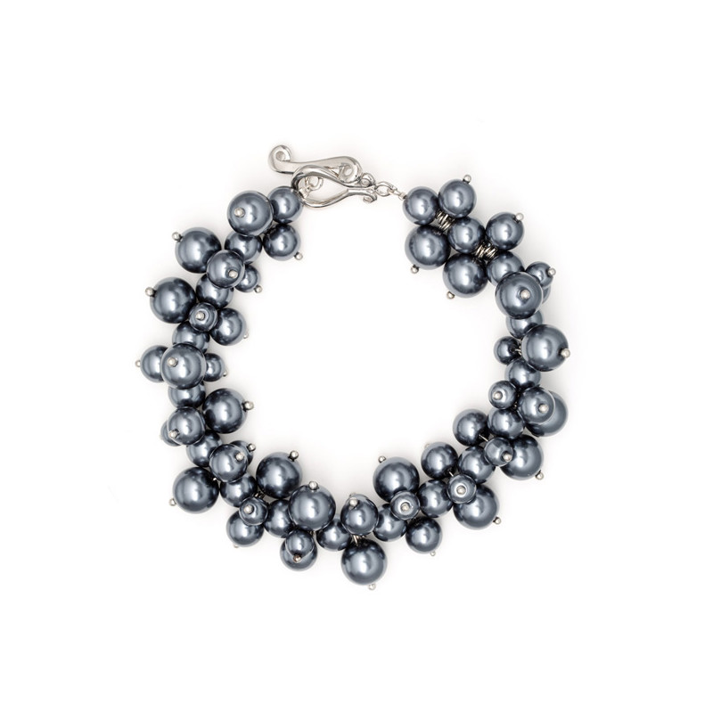 Bracelet Multi Perles Gris Argent et Plaqué Rhodium