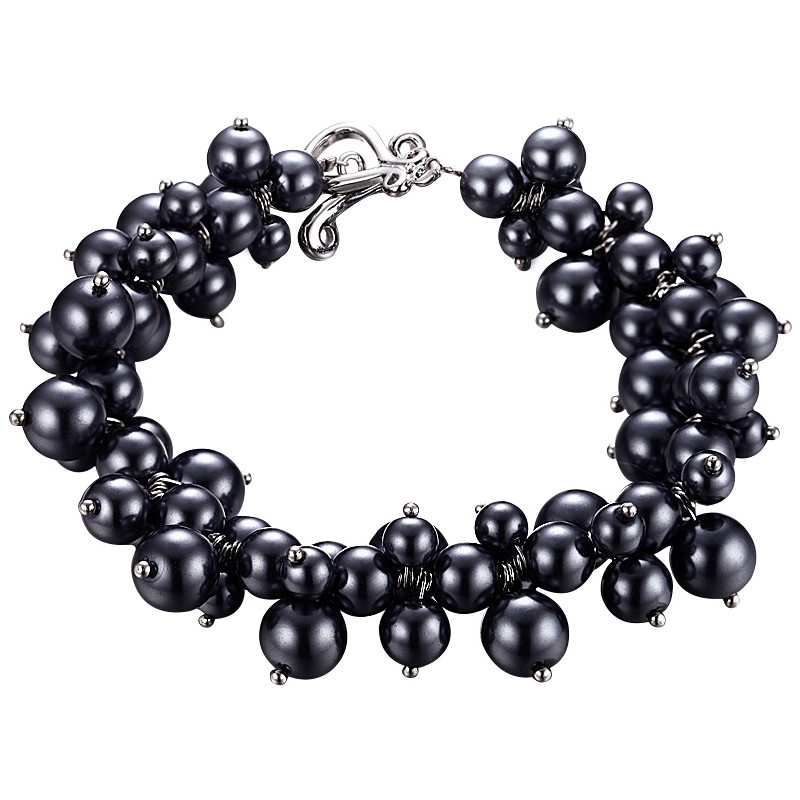 Bracelet Multi Perles Gris Argent et Plaqué Rhodium - vue 2