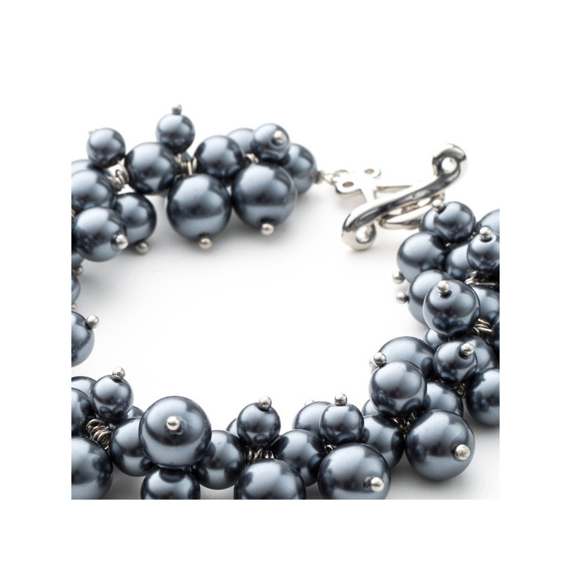Bracelet Multi Perles Gris Argent et Plaqué Rhodium - vue 3