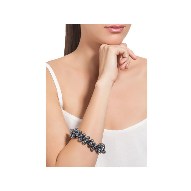Bracelet Multi Perles Gris Argent et Plaqué Rhodium - vue 4