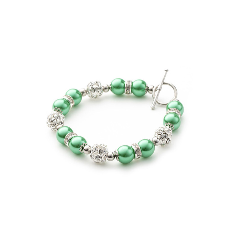 Bracelet 1 Rang en Perles Vertes, Cristal et Plaqué Rhodium - vue 3