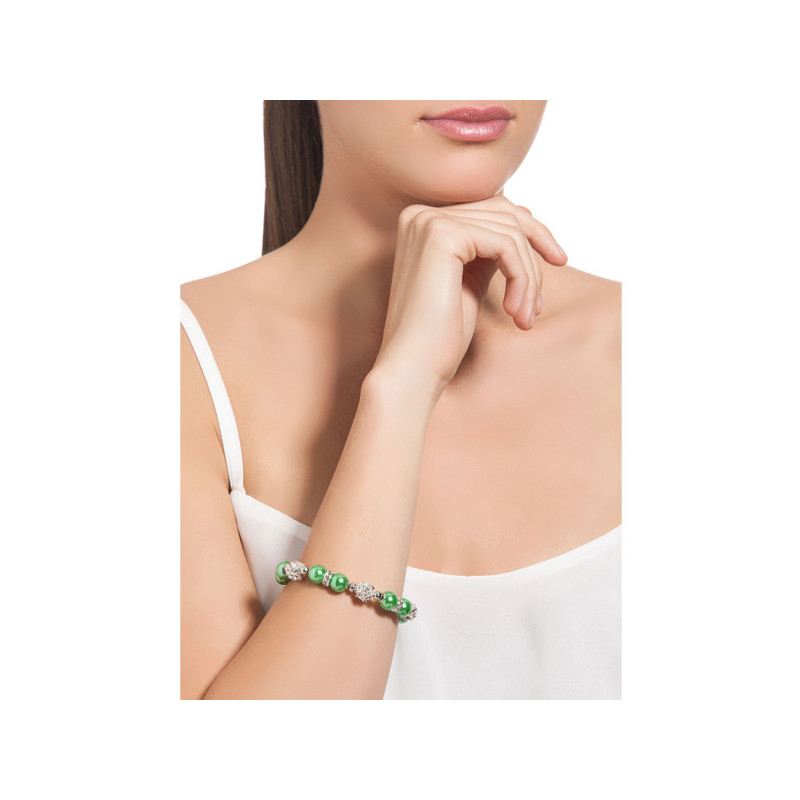 Bracelet 1 Rang en Perles Vertes, Cristal et Plaqué Rhodium - vue 5