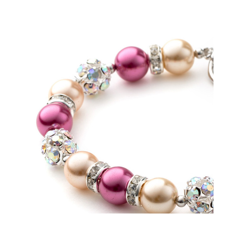 Bracelet 1 Rang en Perles Orange et Rose, Cristal et Plaqué Rhodium - vue 4