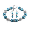 Parure Bracelet et Boucles d'oreilles Perles Bleues, Cristal et Plaqué Rhodium - vue V1