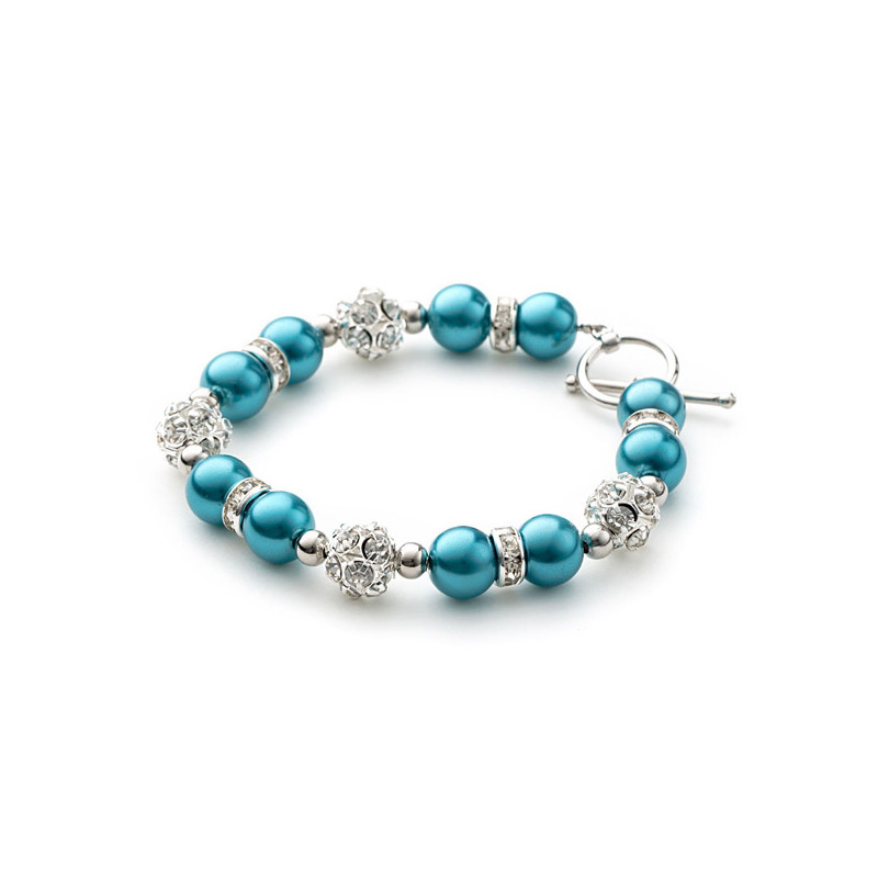 Parure Bracelet et Boucles d'oreilles Perles Bleues, Cristal et Plaqué Rhodium - vue 2