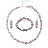 Parure Collier, Bracelet et Boucles d'oreilles Perles Roses, Cristal et Plaqué Rhodium - vue V1