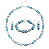 Parure Collier, Bracelet et Boucles d'oreilles Perles Bleues, Cristal et Plaqué Rhodium - vue V1