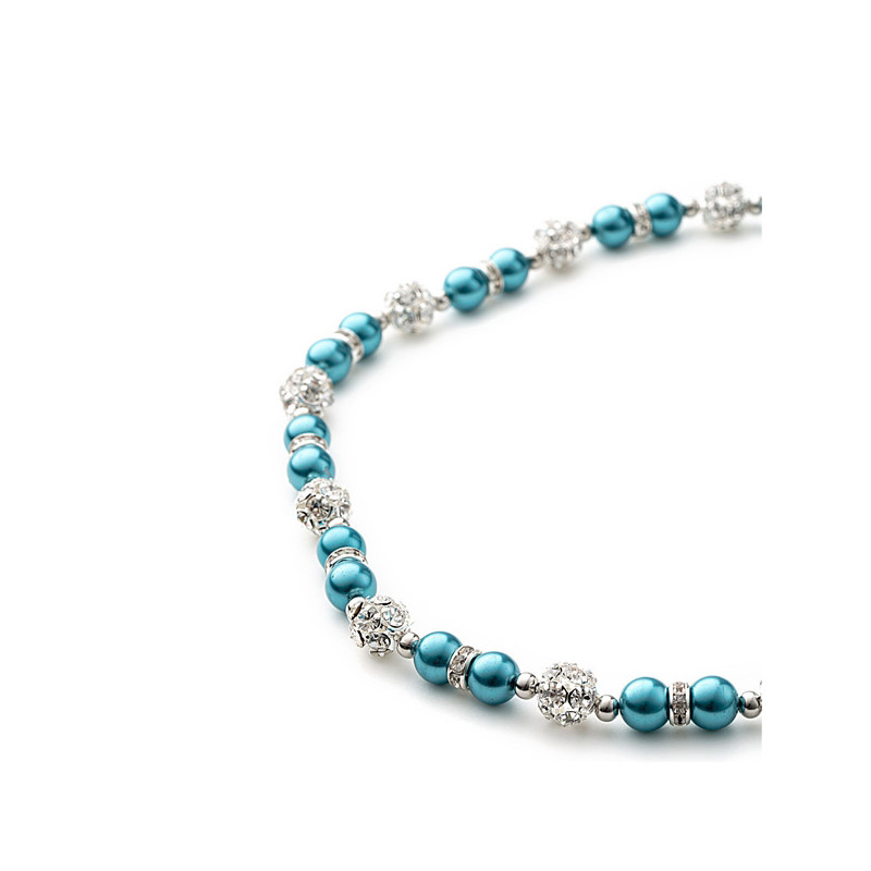 Parure Collier, Bracelet et Boucles d'oreilles Perles Bleues, Cristal et Plaqué Rhodium - vue 2