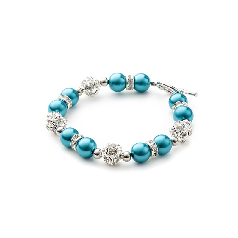 Parure Collier, Bracelet et Boucles d'oreilles Perles Bleues, Cristal et Plaqué Rhodium - vue 3