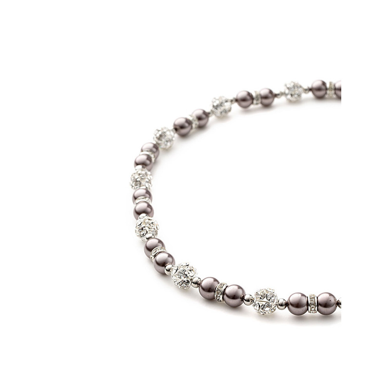 Parure Collier, Bracelet et Boucles d'oreilles Perles Bronze, Cristal et Plaqué Rhodium - vue 2