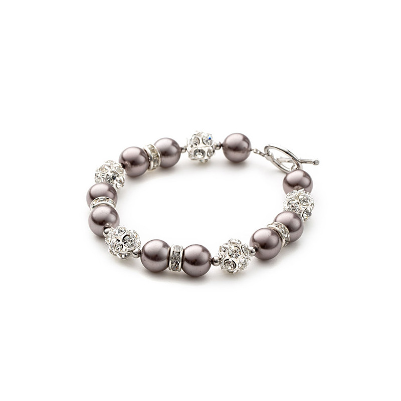 Parure Collier, Bracelet et Boucles d'oreilles Perles Bronze, Cristal et Plaqué Rhodium - vue 3