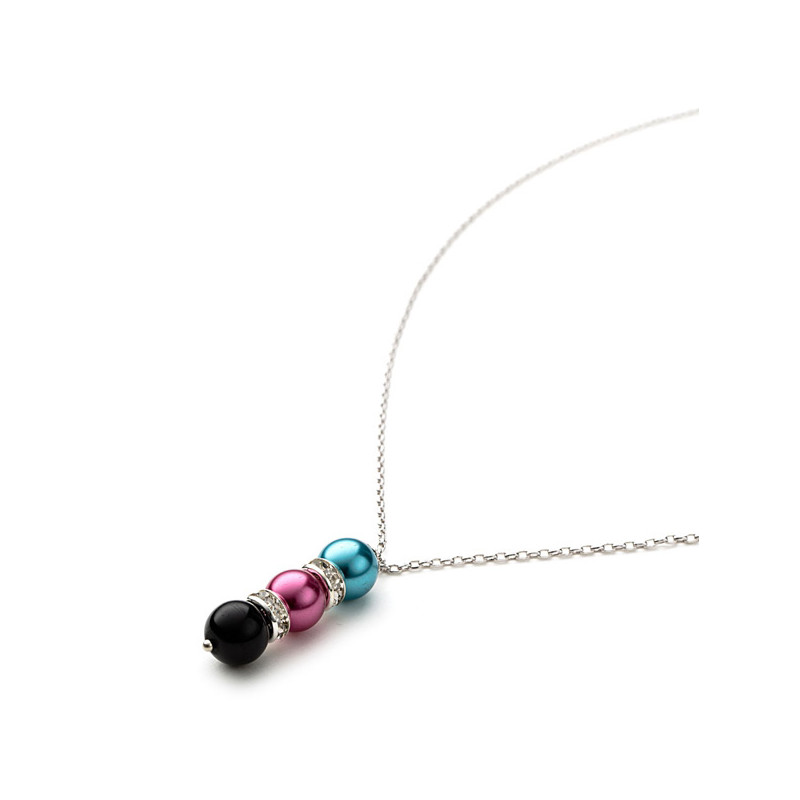 Parure Collier et Boucles d'oreilles Perles Multicolores, Cristal et Plaqué Rhodium - vue 2