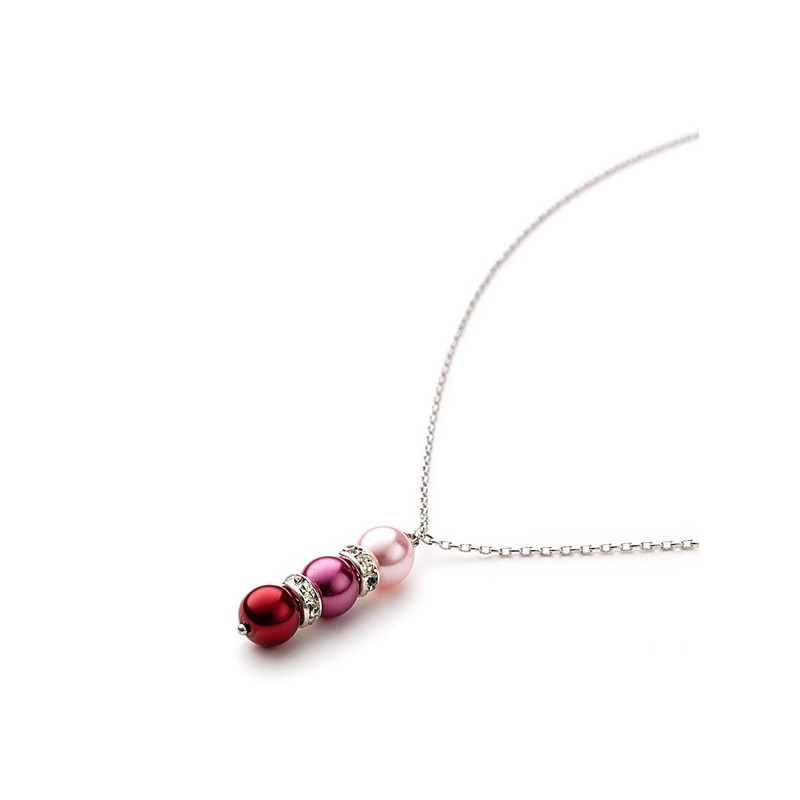 Parure Collier et Boucles d'oreilles Perles Roses, cristal et Plaqué Rhodium - vue 2