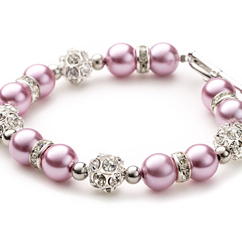 Parure Bracelet et Boucles d'oreilles en Perles Roses, Cristal - vue 2