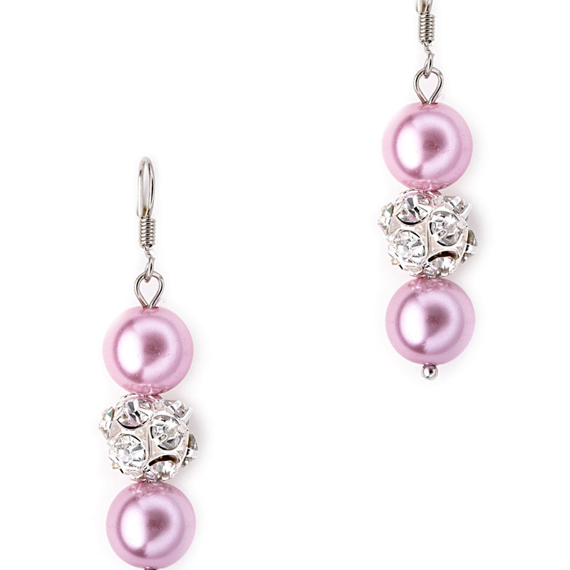 Parure Bracelet et Boucles d'oreilles en Perles Roses, Cristal - vue 3