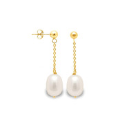 Boucles d'Oreilles Femme Pendantes Perles de Culture Blanche et or jaune 750/1000