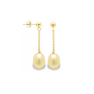 Boucles d'Oreilles Pendantes Perles de Culture Dorées et or jaune 750/1000