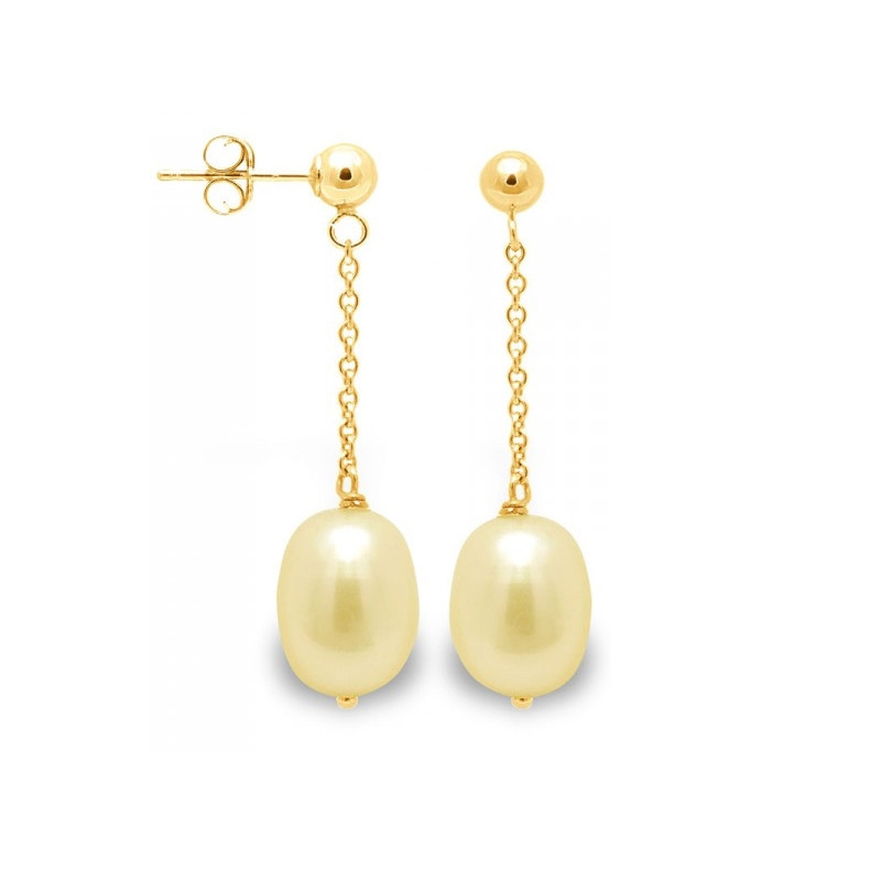Boucles d'Oreilles Pendantes Perles de Culture Dorées et or jaune 750/1000