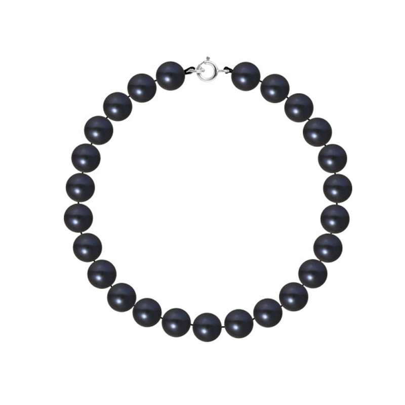 Bracelet Femme Perles de culture d'eau douce Noires AA et Fermoir Or Blanc 750/1000