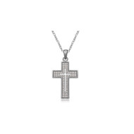 Pendentif Croix Cristal Cubic Zirconia Blanc et Plaqué Rhodium