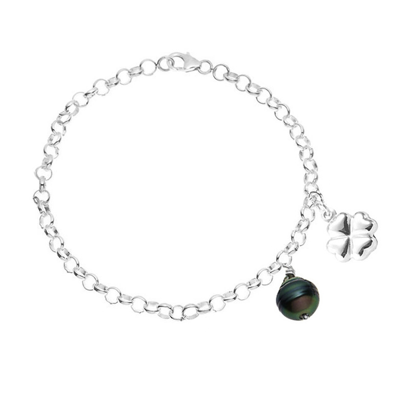 Bracelet Femme Perle de Tahiti noire et Etoile Argent 925/1000