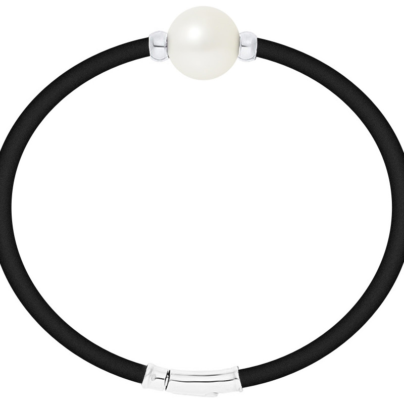 Bracelet Néoprène, Perle de de Culture Blanche et Argent Massif 925 - vue 2