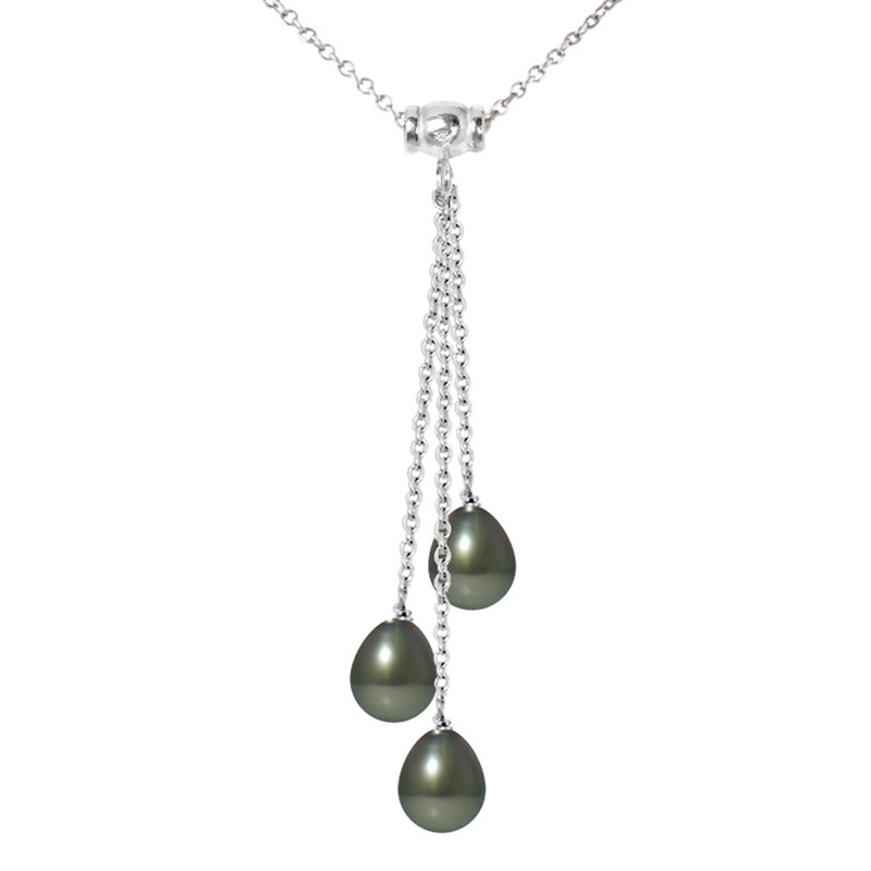 Collier Femme en Argent Massif 925 et 3 Perles de Tahiti