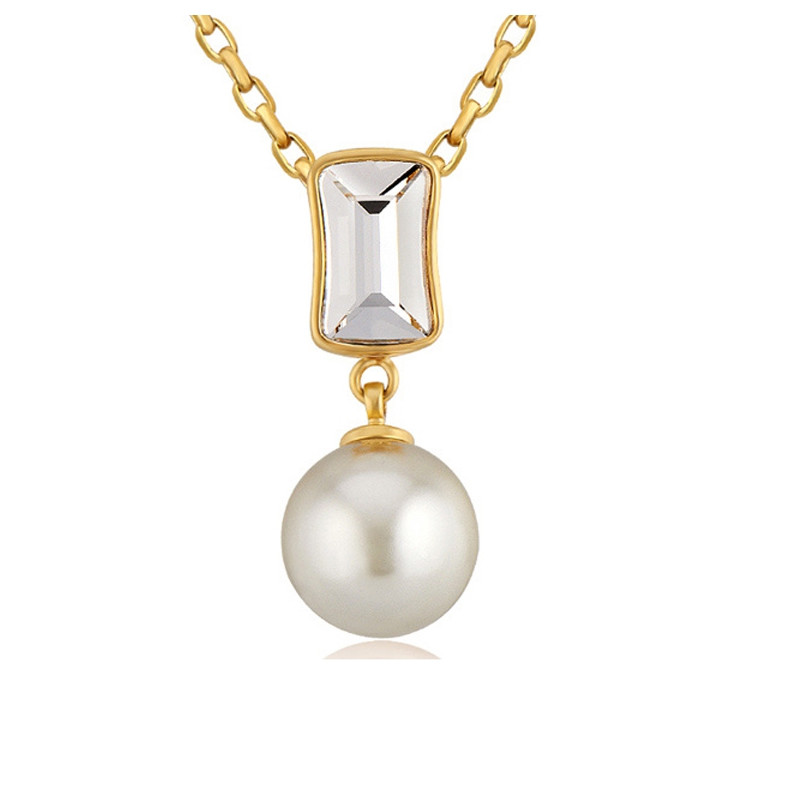 Pendentif Perle orné de cristal de Swarovski Blanc et Plaqué or jaune