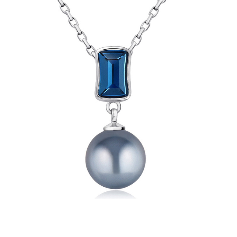 Pendentif Perle orné de cristal de Swarovski Bleu