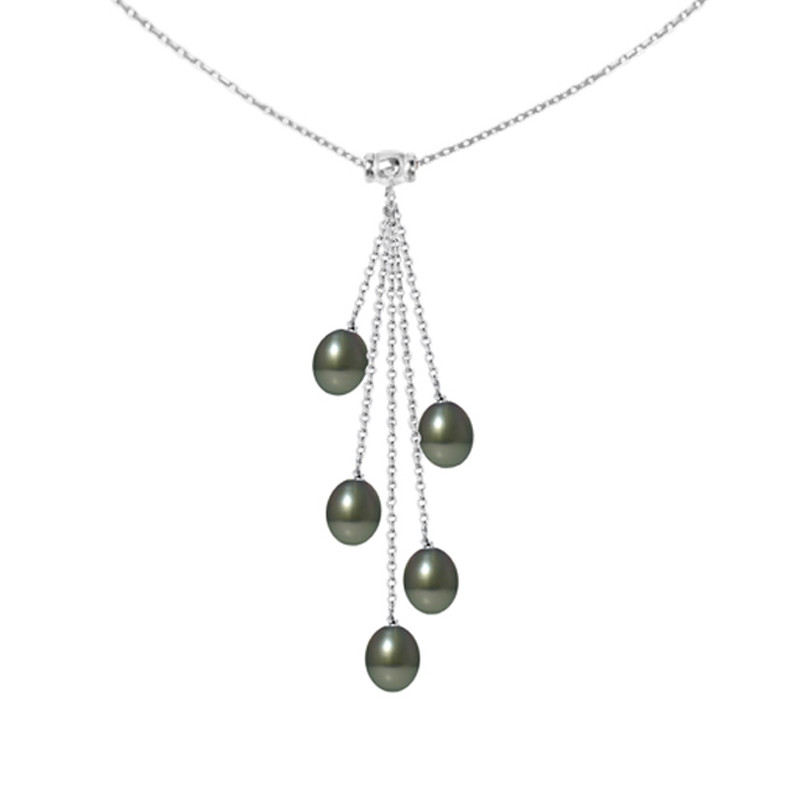 Collier Femme en Argent Massif 925 et 5 Perles de Tahiti