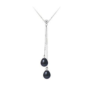 Collier Femme en Argent Massif 925/1000 et 2 Perles de Culture d'eau douce Noires