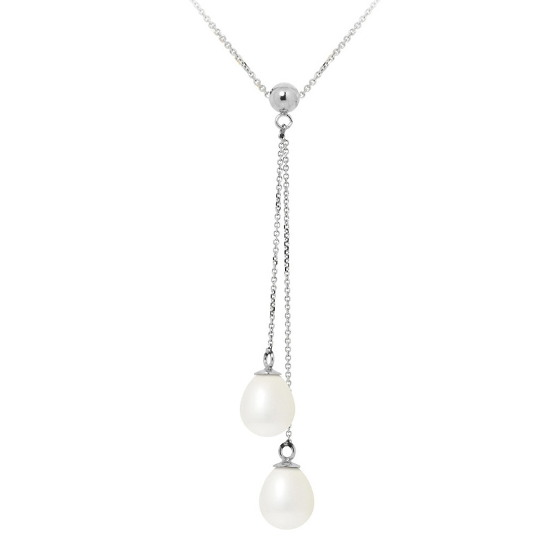 Collier Femme en Argent Massif 925/1000 et 2 Perles de Culture d'eau douce Blanches