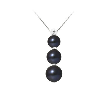 Collier Femme en Argent Massif 925/1000 et 3 Perles de Culture d'eau douce Noires