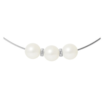 Collier Femme Cable en Argent Massif 925/1000 et 3 Perles de Culture d'eau douce Blanches