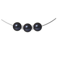 Collier Femme Cable en Argent Massif 925/1000 et 3 Perles de Culture d'eau douce Noires