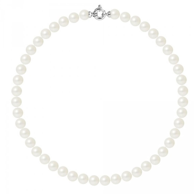 Collier ras du cou Femme Perles de culture d'eau douce Blanches 10 mm AA et Fermoir Or blanc 750/1000