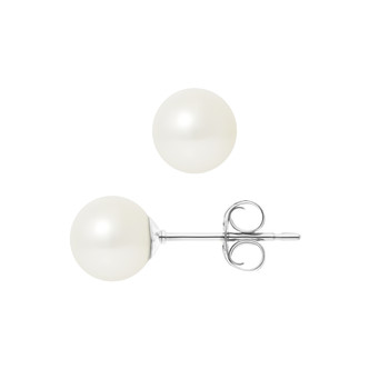 Boucles d'Oreilles Perles de Culture d'eau douce Blanches 7.5 mm et or Blanc 750/1000