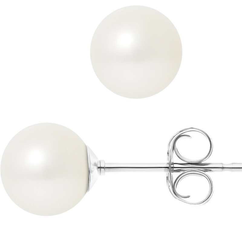 Boucles d'Oreilles Perles de Culture d'eau douce Blanches 7.5 mm et or Blanc 750/1000 - vue 2
